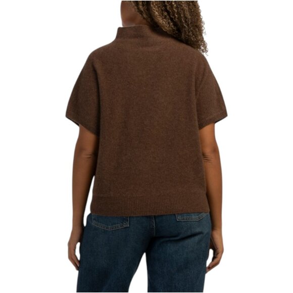 TAHARI Cashmere Overwashed Short Sleeve Funnel Neck Sweater Top - Picture 2 of 3